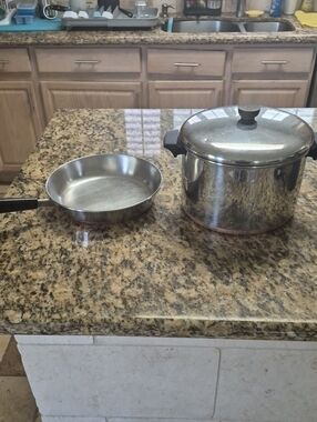 Set Of Sauce Copper Bottom Revere Ware Sauxe Pot And Frying Pan With Lid